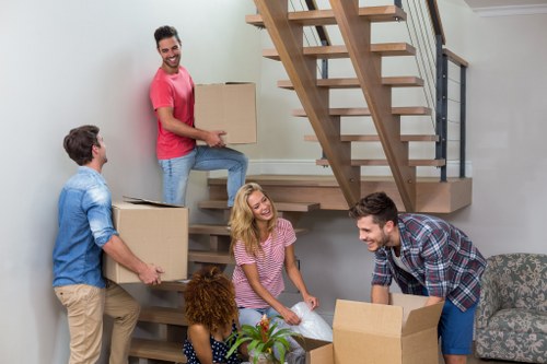 House removals team preparing a move in Finsbury with boxes and furniture