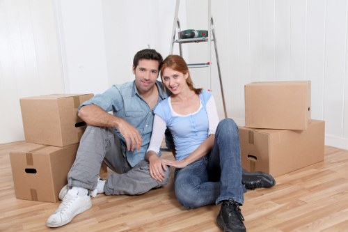 Careful loading of office equipment for a Finsbury business relocation