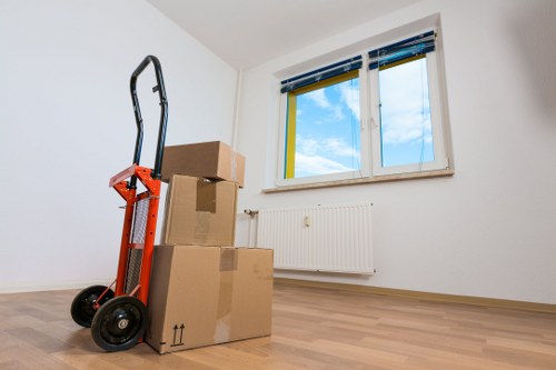 Packed student belongings ready for collection during a Finsbury removal service