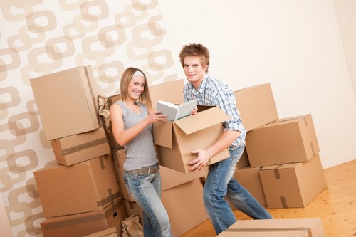 Prepared boxes and furniture ready for a local house move in Finsbury